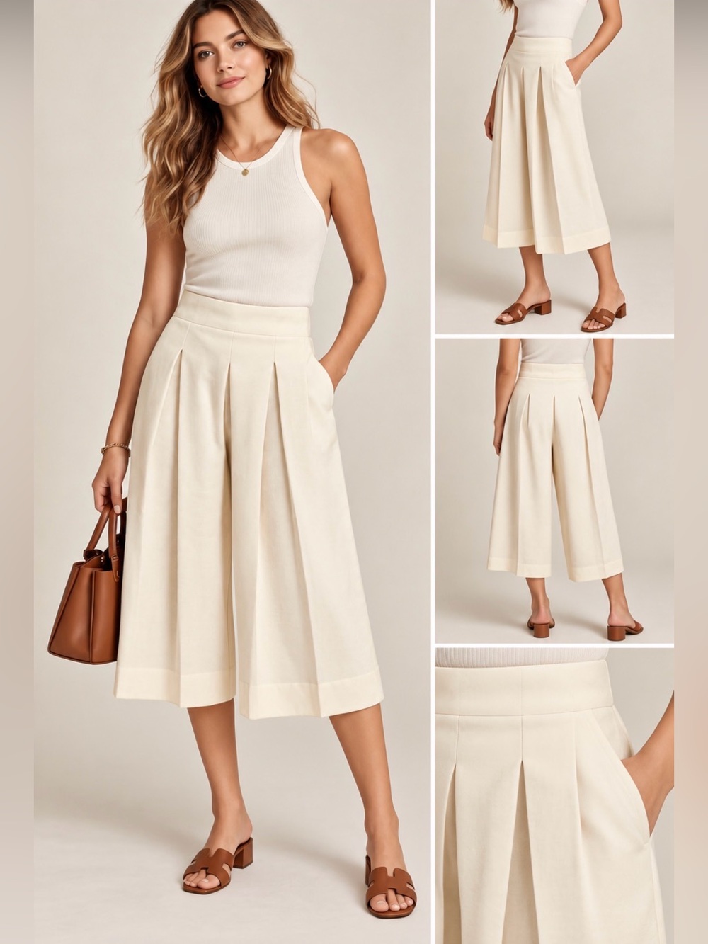 Billy Reid Ivory Pleated Wide Leg Culottes Pants Made in Italy Size 2